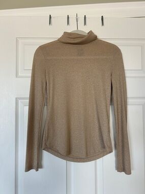Gap Sparkly Taupe Long Sleeve Turtleneck Top